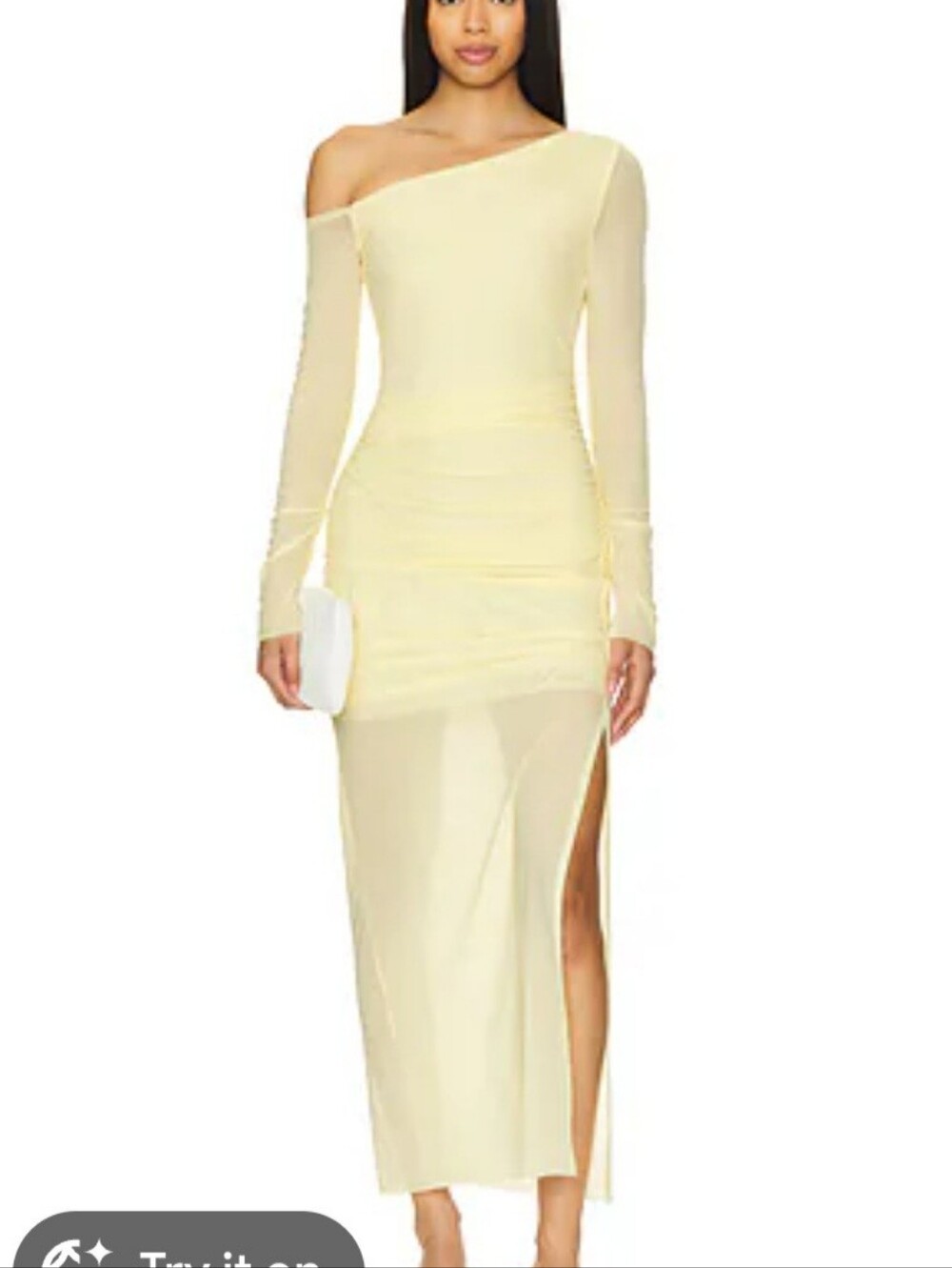 Bec & Bridge Pale Yellow One-Shoulder Sheer Fae Maxi Dress